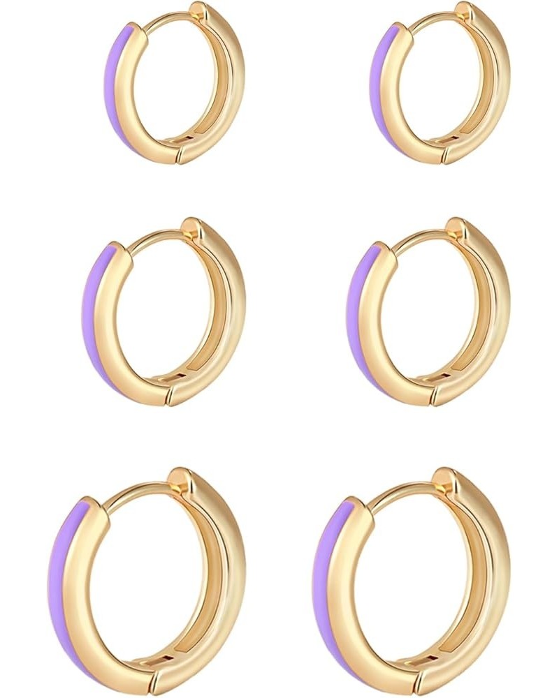 18K Gold Plated Enamel Huggie Earrings for Women, Small Hoop Earrings for Girls, Black White Purple Blue Enamel Hoop Earring,...