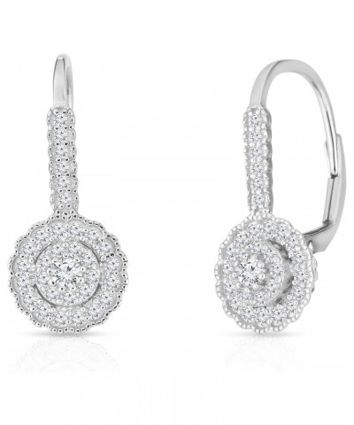 Antique Style Round Drop Leverback Bridal 1/2 Cttw Diamond Earrings for Women in Rhodium Plated 925 Sterling Silver $82.99 Ea...