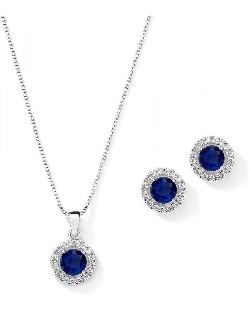 Bridal Wedding Necklace Set, Cubic Zirconia Pendant Necklace and Stud Earring, Bridal Jewelry Set Sapphire $15.36 Jewelry Sets