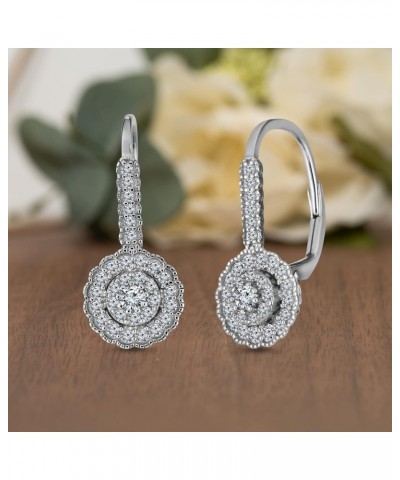 Antique Style Round Drop Leverback Bridal 1/2 Cttw Diamond Earrings for Women in Rhodium Plated 925 Sterling Silver $82.99 Ea...