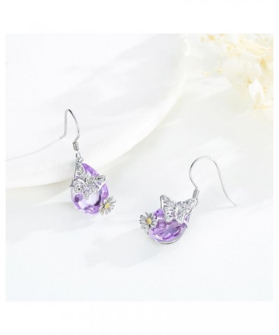 Butterfly Earrings 925 Sterling Silver Purple Crystal Butterfly Dangle Earrings Hypoallergenic Amethyst Butterfly Jewelry Gif...