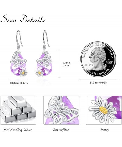 Butterfly Earrings 925 Sterling Silver Purple Crystal Butterfly Dangle Earrings Hypoallergenic Amethyst Butterfly Jewelry Gif...