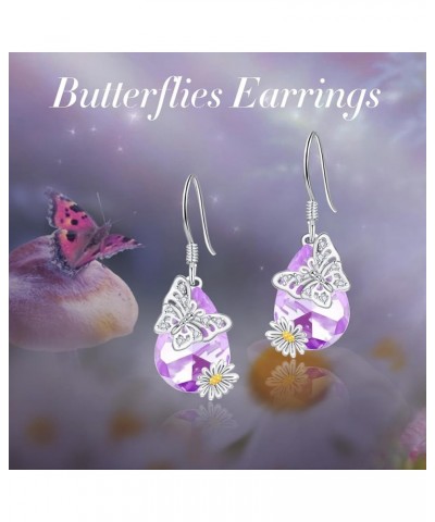 Butterfly Earrings 925 Sterling Silver Purple Crystal Butterfly Dangle Earrings Hypoallergenic Amethyst Butterfly Jewelry Gif...