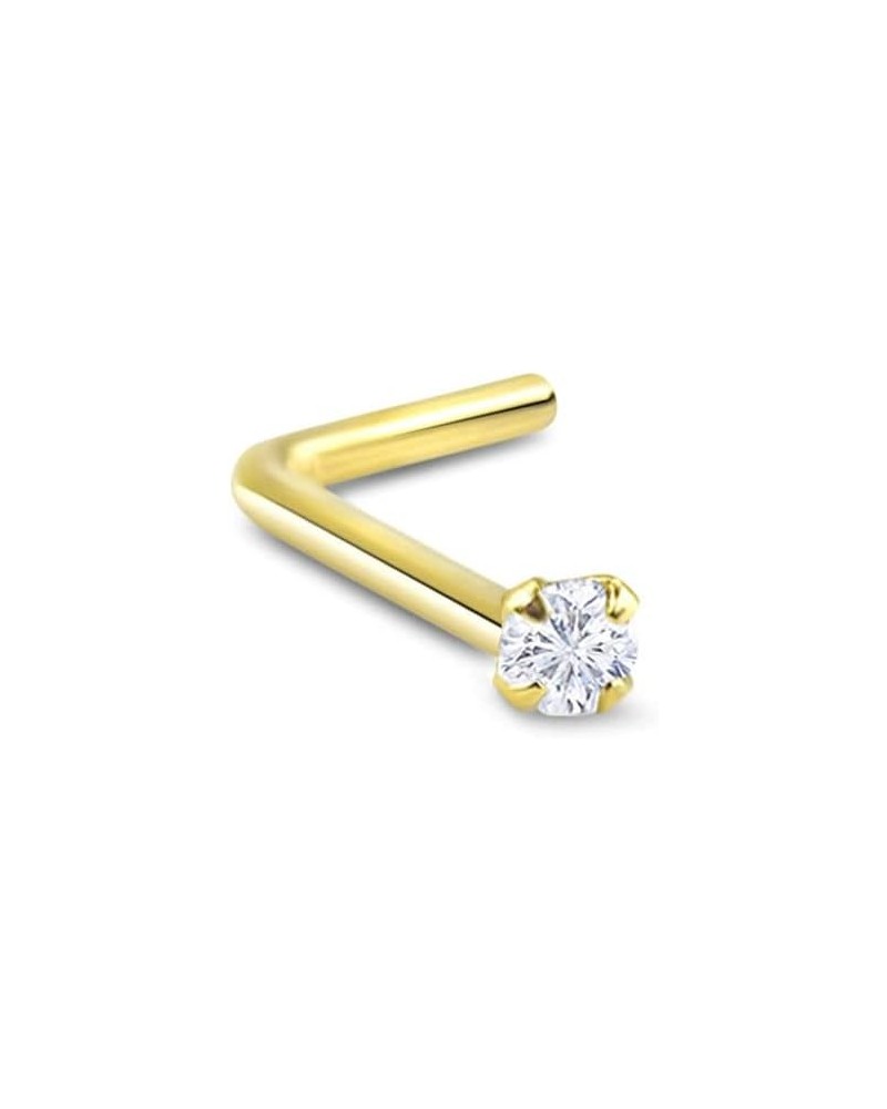 Gold-Tone 316L Surgical Steel Nose Stud Ring Clear CZ Prong Choose Your Size, Style & Gauge 2mm-20G-Lbend $9.50 Body Jewelry