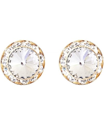 Women's Timeless Classic Statement Hypoallergenic Post Back Halo Earrings Made With Premium Crystals 15mm, Clear Crystal Gold...