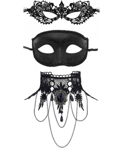 Black Lace Choker Necklace Gothic Masquerade Mask Set for Women Cocktail Party Cosplay Costume Accessories Set1 $10.44 Necklaces