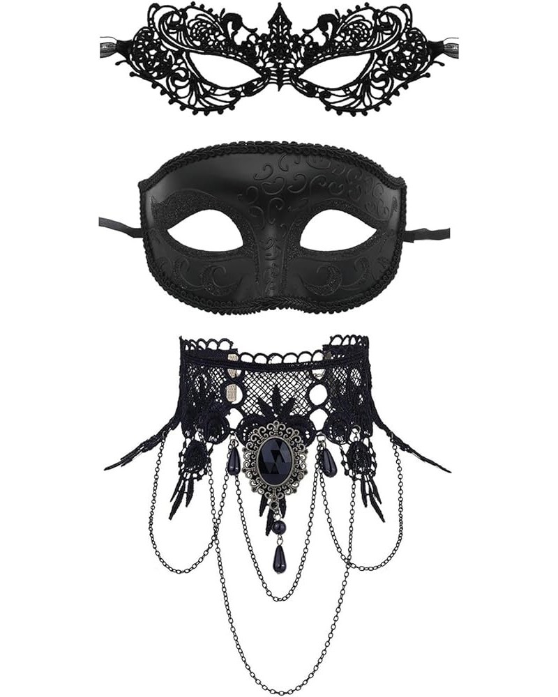 Black Lace Choker Necklace Gothic Masquerade Mask Set for Women Cocktail Party Cosplay Costume Accessories Set1 $10.44 Necklaces