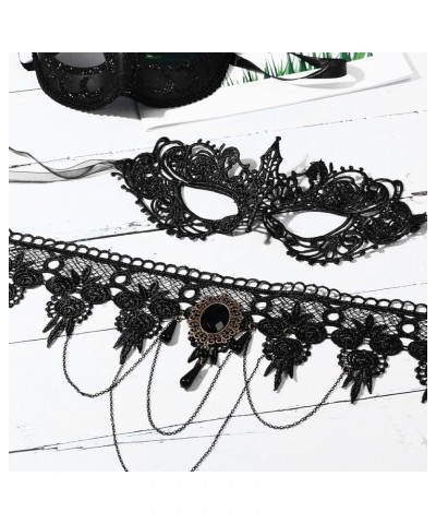 Black Lace Choker Necklace Gothic Masquerade Mask Set for Women Cocktail Party Cosplay Costume Accessories Set1 $10.44 Necklaces