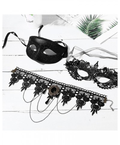 Black Lace Choker Necklace Gothic Masquerade Mask Set for Women Cocktail Party Cosplay Costume Accessories Set1 $10.44 Necklaces