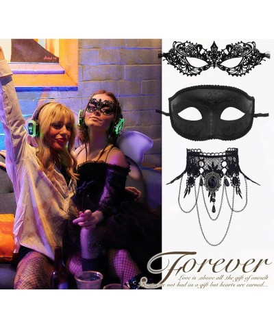 Black Lace Choker Necklace Gothic Masquerade Mask Set for Women Cocktail Party Cosplay Costume Accessories Set1 $10.44 Necklaces