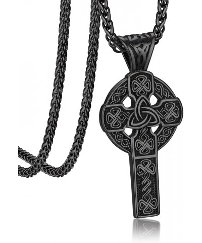 Stainless Steel Celtic Cross Necklace for Men Women, Irish Knot Prayer Charm Necklace Serenity Crucifix Jewelry 06 Black-Celt...