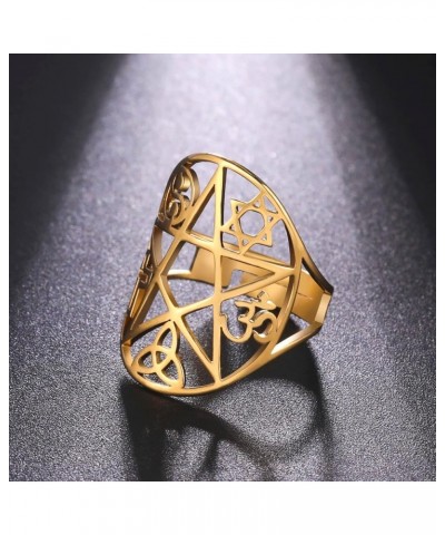 Pentagram Ring for Men Women Pentacle Star of David Six-Pointed Star Cutout Adjustable Open Rings Stainless Steel Hexagram Ce...