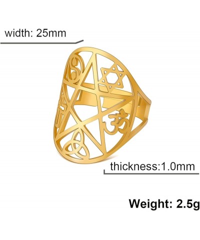 Pentagram Ring for Men Women Pentacle Star of David Six-Pointed Star Cutout Adjustable Open Rings Stainless Steel Hexagram Ce...