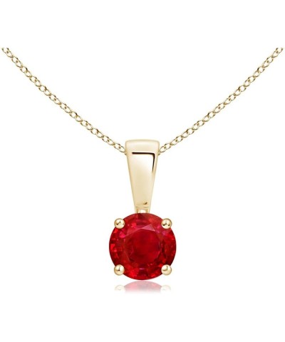 Natural Ruby Classic Round Solitaire Pendant Necklace in 14k Solid Gold for Women, Girls with 18" Chain | July Birthstone Jew...