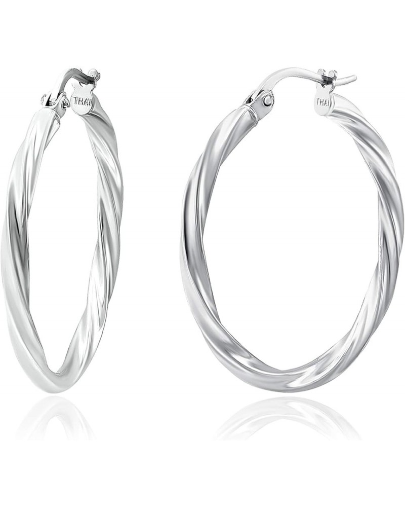 Sterling Silver Twist Hoop Earrings with Click-Top Tube Size 2.0mm White Gold 35.0 Millimeters $15.59 Earrings