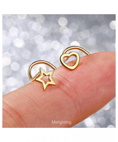 MeIighting Gold Nose Stud 20G Heart Nose Ring 14K Solid Gold Star Nose Piercing Jewelry for Women Real Gold Nose Screw Pierci...