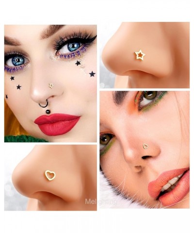 MeIighting Gold Nose Stud 20G Heart Nose Ring 14K Solid Gold Star Nose Piercing Jewelry for Women Real Gold Nose Screw Pierci...