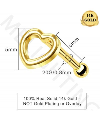 MeIighting Gold Nose Stud 20G Heart Nose Ring 14K Solid Gold Star Nose Piercing Jewelry for Women Real Gold Nose Screw Pierci...