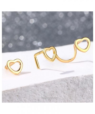 MeIighting Gold Nose Stud 20G Heart Nose Ring 14K Solid Gold Star Nose Piercing Jewelry for Women Real Gold Nose Screw Pierci...