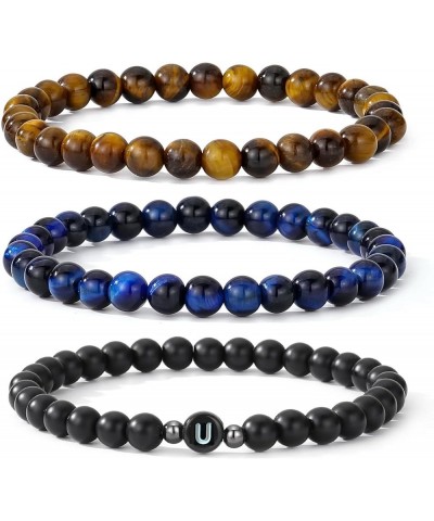 Letter Beads Bracelets for Women Men Friendship Initial Bracelet Sets Gifts for Him Her Tiger Eye Blue&Brown&Letter U $8.54 B...