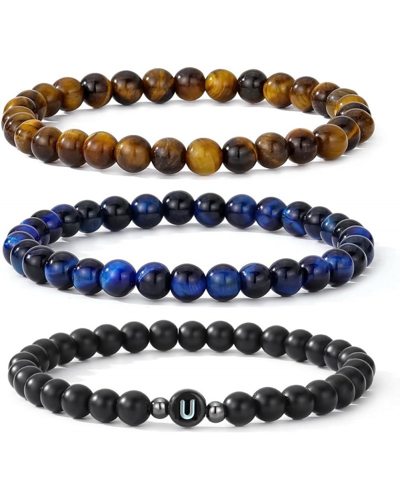 Letter Beads Bracelets for Women Men Friendship Initial Bracelet Sets Gifts for Him Her Tiger Eye Blue&Brown&Letter U $8.54 B...