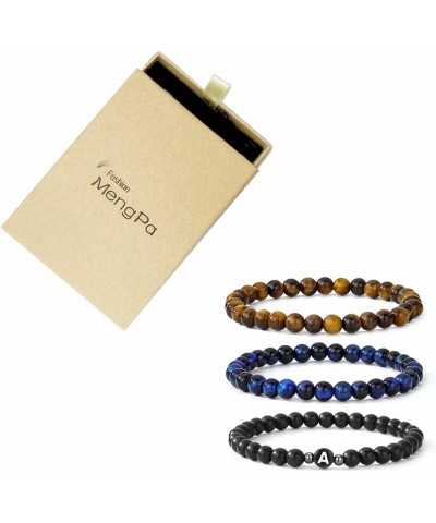 Letter Beads Bracelets for Women Men Friendship Initial Bracelet Sets Gifts for Him Her Tiger Eye Blue&Brown&Letter U $8.54 B...