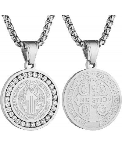 Saint Benedict Medal Necklace Stainless Steel Christian Sacrament Medal Anti-evil Jewelry Catholic Men and Women Gifts Silver...