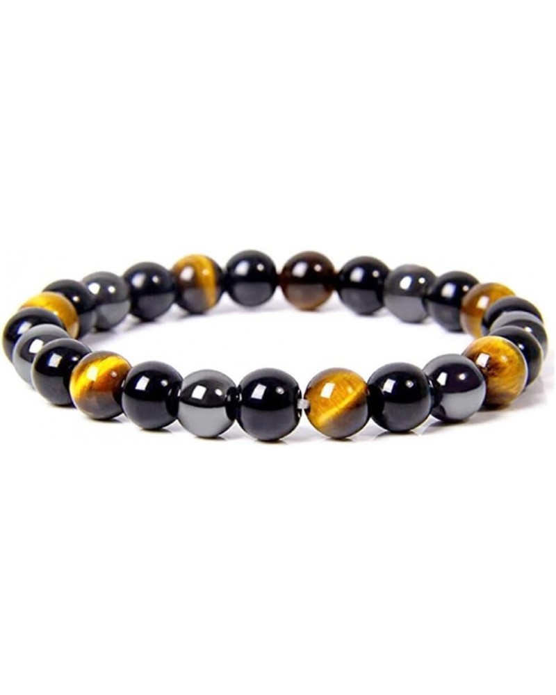 Natural Healing Crystal Beads Bracelet Gemstone Couple Adjustable Gift Bracelet Yellow Tiger's Eye + Obsidian + Hematite $9.5...