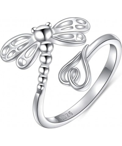 925 Sterling Silver Open Animal Rings for Women (Resizable Ring) 02_Dragonfly(wing fitting finger design) $12.98 Rings