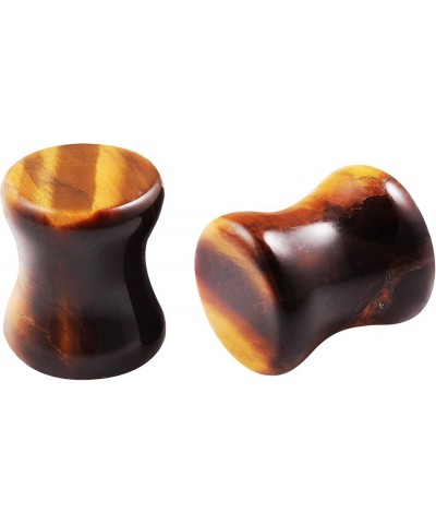 2pc Organic Stone Double Flared Saddle Plug Gauge Earring Tunnel Ear Lobe Stretcher Piercing Jewelry Tiger Eye - 0G (8mm) $9....