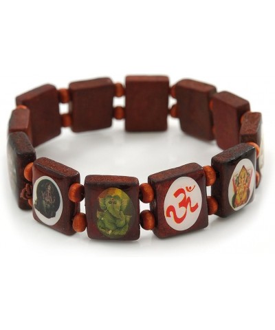 Indian Religious Brown Wood Ganesh & OM Stretch Icon Bracelet - 18cm L $10.27 Bracelets