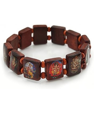 Indian Religious Brown Wood Ganesh & OM Stretch Icon Bracelet - 18cm L $10.27 Bracelets