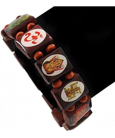 Indian Religious Brown Wood Ganesh & OM Stretch Icon Bracelet - 18cm L $10.27 Bracelets