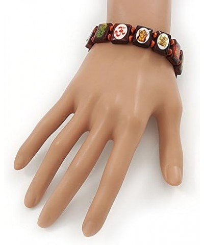 Indian Religious Brown Wood Ganesh & OM Stretch Icon Bracelet - 18cm L $10.27 Bracelets