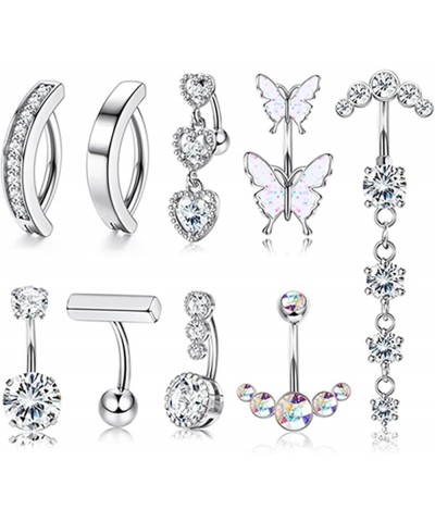 9Pcs Clicker Belly Button Ring Dangling Cute Colorful CZ Butterfly Heart Belly Rings for Women 14G Stainless Steel Belly Butt...