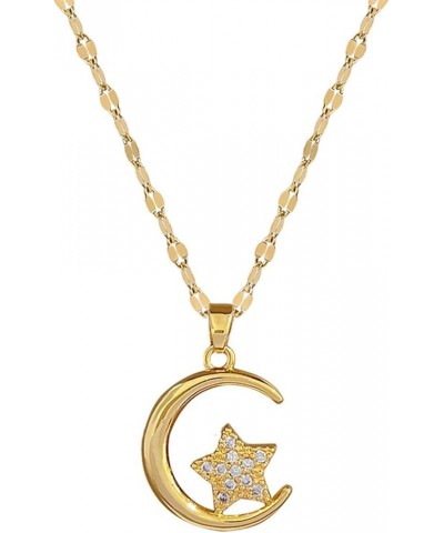 Gold Star Moon Necklace for Women Rhinestone Heart Pendant Necklaces Crescent Moon Necklace Chunky Gold Chain Necklaces for W...