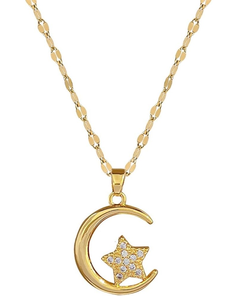 Gold Star Moon Necklace for Women Rhinestone Heart Pendant Necklaces Crescent Moon Necklace Chunky Gold Chain Necklaces for W...