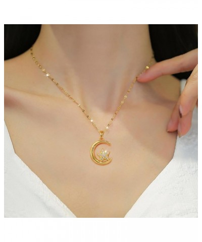 Gold Star Moon Necklace for Women Rhinestone Heart Pendant Necklaces Crescent Moon Necklace Chunky Gold Chain Necklaces for W...