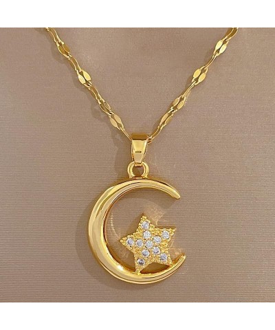 Gold Star Moon Necklace for Women Rhinestone Heart Pendant Necklaces Crescent Moon Necklace Chunky Gold Chain Necklaces for W...