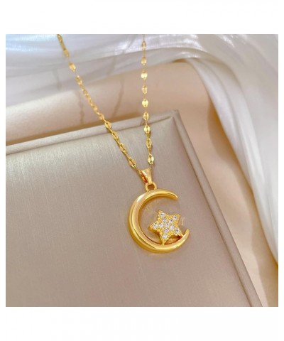 Gold Star Moon Necklace for Women Rhinestone Heart Pendant Necklaces Crescent Moon Necklace Chunky Gold Chain Necklaces for W...