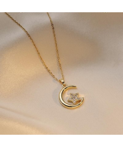 Gold Star Moon Necklace for Women Rhinestone Heart Pendant Necklaces Crescent Moon Necklace Chunky Gold Chain Necklaces for W...