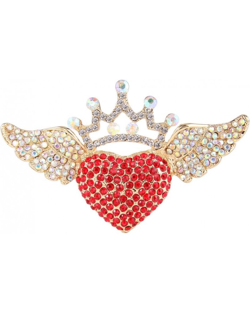 Austrian Crystal Romantic Love Heart Angel Wing Crown Brooch Red Gold-Tone $11.76 Brooches & Pins