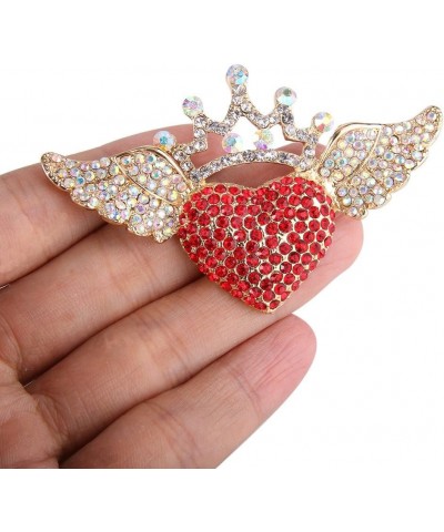 Austrian Crystal Romantic Love Heart Angel Wing Crown Brooch Red Gold-Tone $11.76 Brooches & Pins