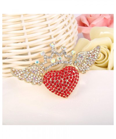 Austrian Crystal Romantic Love Heart Angel Wing Crown Brooch Red Gold-Tone $11.76 Brooches & Pins