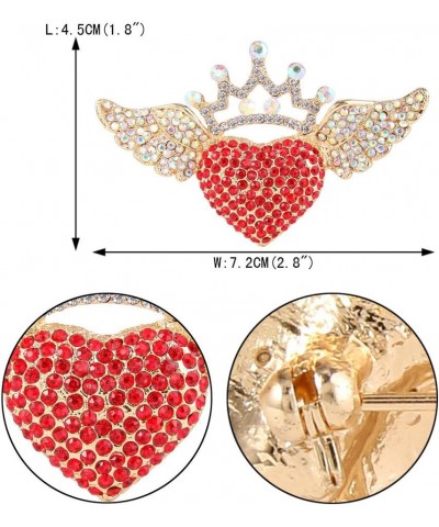 Austrian Crystal Romantic Love Heart Angel Wing Crown Brooch Red Gold-Tone $11.76 Brooches & Pins