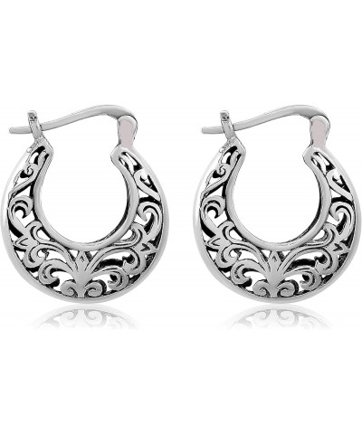 MIMI Oxidized Sterling Silver Textured Filigree Round Hoop Earrings $9.40 Earrings