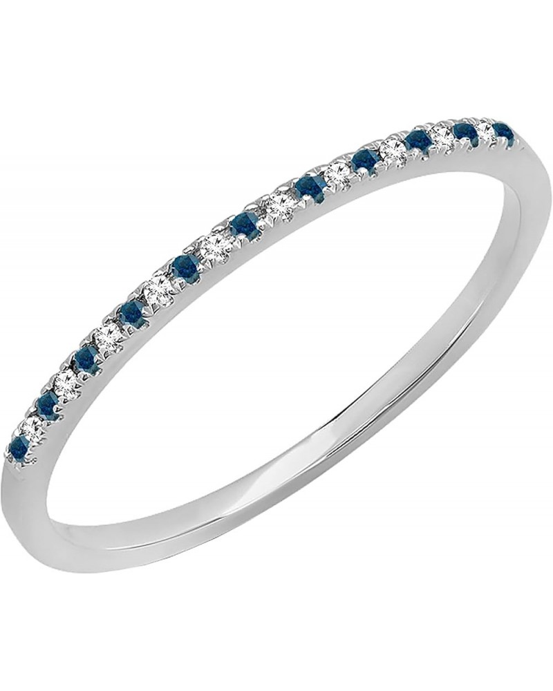 0.08 Carat (ctw) Alternate Round Blue & White Diamond Dainty Stackable Wedding Band for Her in 10K Gold 6 White Gold $79.25 B...