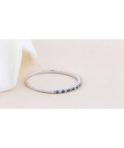 0.08 Carat (ctw) Alternate Round Blue & White Diamond Dainty Stackable Wedding Band for Her in 10K Gold 6 White Gold $79.25 B...