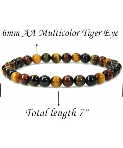 Handmade Gem Semi Precious Gemstone 6mm Round Beads Stretch Bracelet 7" Unisex AA Grade Multicolor Tiger Eye $9.71 Bracelets