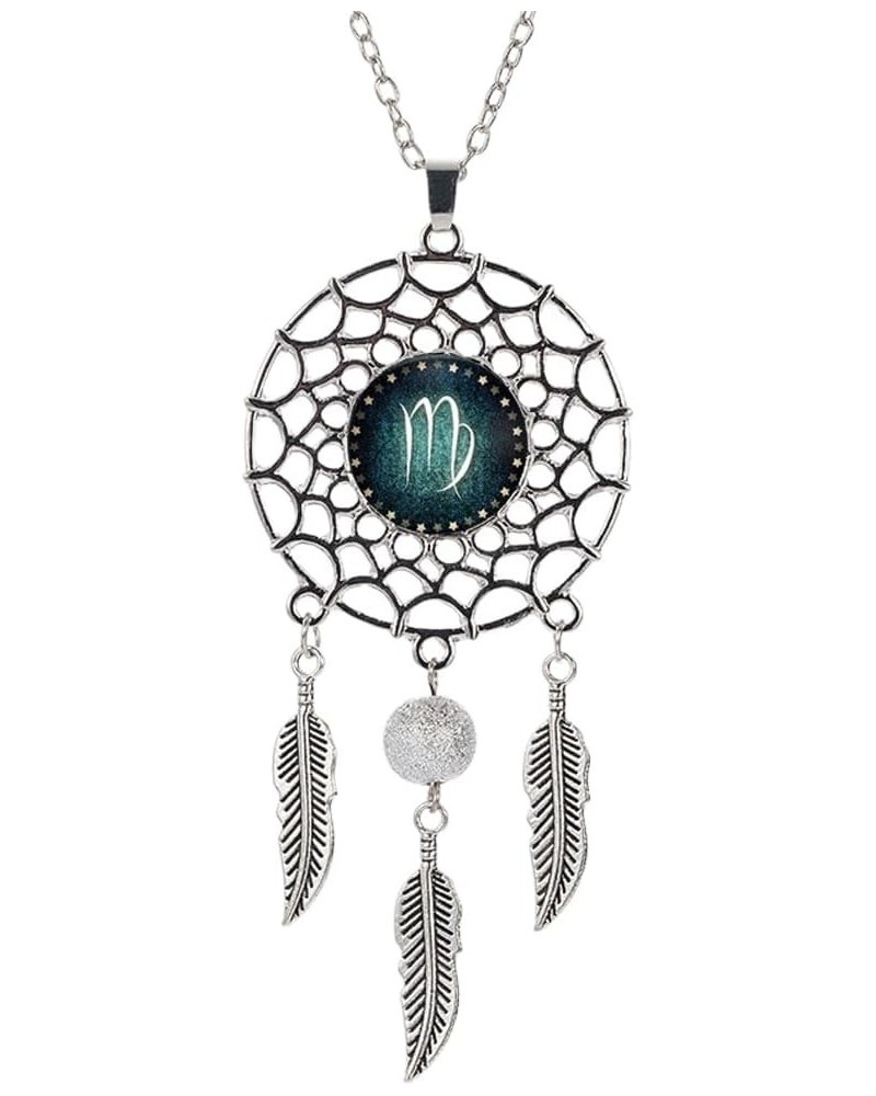 Women Retro Feather Dream Catcher Pendant Constellation Gemstone Necklace Valentine's Day Mother's Day Jewelry virgo $5.13 Ne...